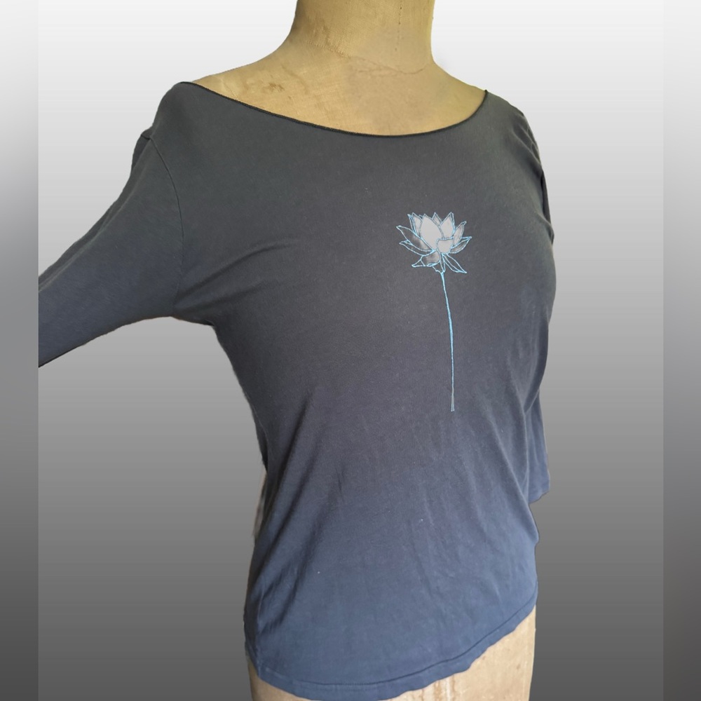 Hand Printed Grey Blue Lotus Top